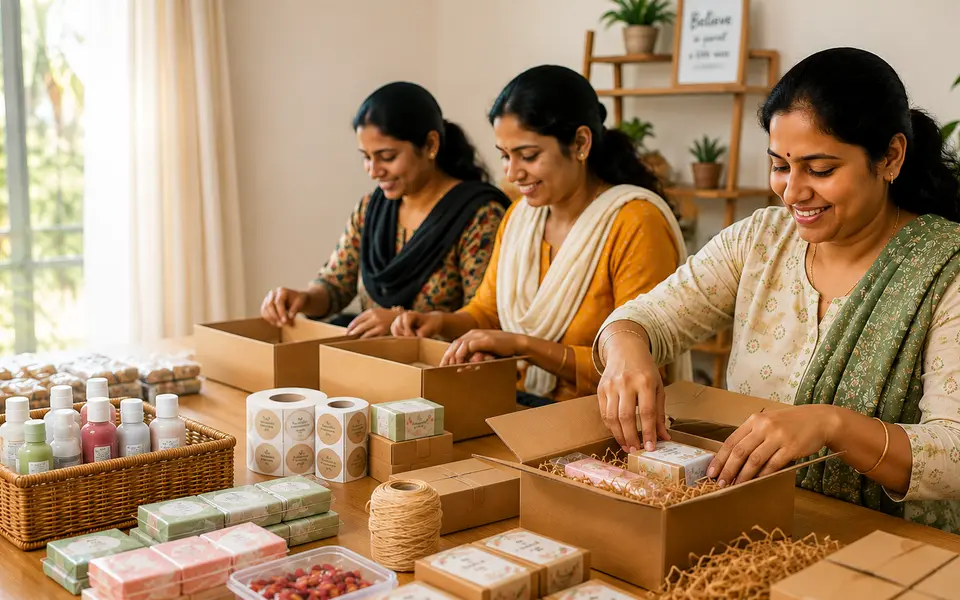 Homemakers preparing and labeling products